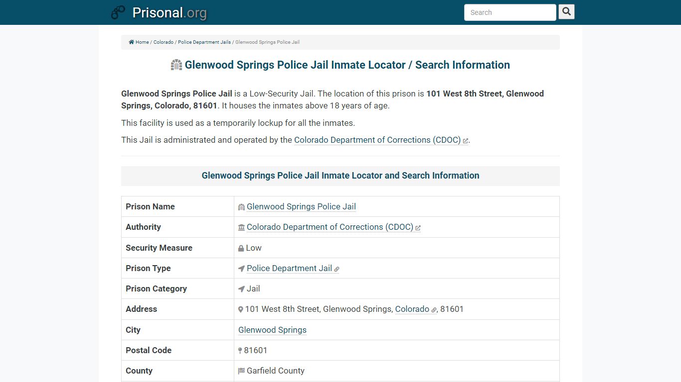 Glenwood Springs Police Jail-Inmate Locator/Search Info ...